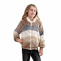 Girls Fleece Jackets Kids Sherpa Fuzzy Fall Zip Up Hoodie Winter Contrast color Pullover Coat 4-12 Years