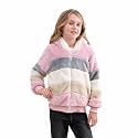 Girls Fleece Jackets Kids Sherpa Fuzzy Fall Zip Up Hoodie Winter Contrast color Pullover Coat 4-12 Years