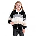 Girls Fleece Jackets Kids Sherpa Fuzzy Fall Zip Up Hoodie Winter Contrast color Pullover Coat 4-12 Years