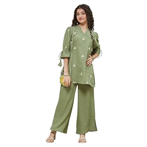 Girls Floral Embroidered Kurta and Palazzo Pants