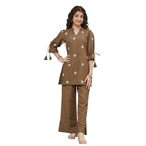Girls Floral Embroidered Kurta and Palazzo Pants