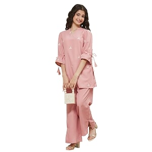 Girls Floral Embroidered Kurta and Palazzo Pants