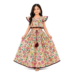 Girls Floral Printed Crop Top and Lehenga