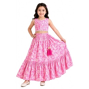 Girls Floral Printed Crop Top and Lehenga