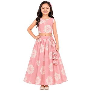 Girls Floral Printed Crop Top and Lehenga
