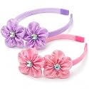 Girls Flower Headband Set of 2 – Flower Hair Band with Rhinestone Crystal Center &amp; Rhinestone Accents | Floral Hair Band for Girls, Toddlers &amp; Teens | Assorted Mixed Colors | School, Party, Birthday &amp; Everyday Wea