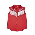 Girls Fringe Shirt Sleeveless Button Down Western Cowgirl Tassel Trim Casual Blouse Shirt Top 4-13Y