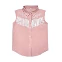Girls Fringe Shirt Sleeveless Button Down Western Cowgirl Tassel Trim Casual Blouse Shirt Top 4-13Y