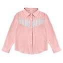 Girls Fringe Shirt Sleeveless Button Down Western Cowgirl Tassel Trim Casual Blouse Shirt Top 4-13Y