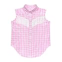 Girls Fringe Shirt Sleeveless Button Down Western Cowgirl Tassel Trim Casual Blouse Shirt Top 4-13Y