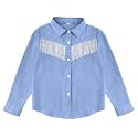 Girls Fringe Shirt Sleeveless Button Down Western Cowgirl Tassel Trim Casual Blouse Shirt Top 4-13Y