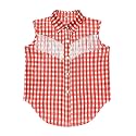 Girls Fringe Shirt Sleeveless Button Down Western Cowgirl Tassel Trim Casual Blouse Shirt Top 4-13Y