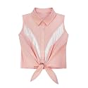 Girls Fringe Shirt Sleeveless Button Down Western Cowgirl Tassel Trim Casual Blouse Shirt Top 4-13Y