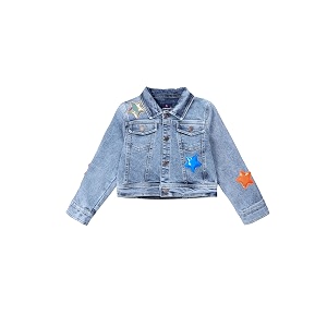 Girls Full Sleeve Solid Crop Denim Jacket
