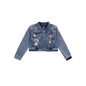Girls Full Sleeve Solid Crop Denim Jacket
