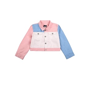 Girls Full Sleeve Solid Crop Denim Jacket