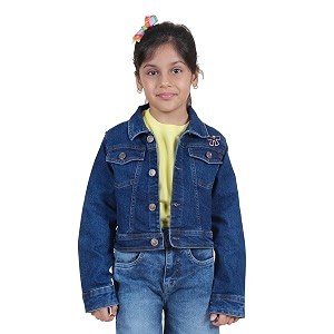 Girls Full Sleeve Solid Crop Denim Jacket