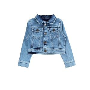 Girls Full Sleeve Solid Crop Denim Jacket