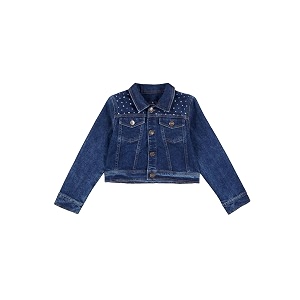 Girls Full Sleeve Solid Crop Denim Jacket