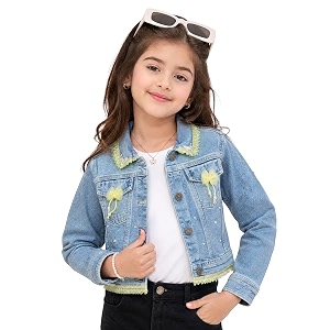 Girls Full Sleeve Solid Crop Denim Jacket