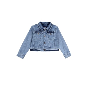 Girls Full Sleeve Solid Crop Denim Jacket