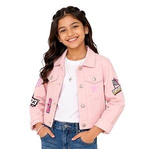 Girls Full Sleeve Solid Crop Denim Jacket
