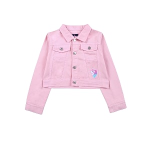 Girls Full Sleeve Solid Crop Denim Jacket