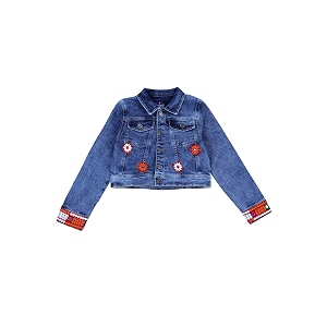 Girls Full Sleeve Solid Crop Denim Jacket