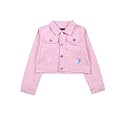Girls Full Sleeve Solid Crop Denim Jacket