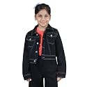 Girls Full Sleeve Solid Crop Denim Jacket