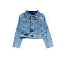 Girls Full Sleeve Solid Crop Denim Jacket