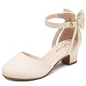Girls Heels Dress Shoes Flower Girl Pumps with Cute Bow Closed Toe