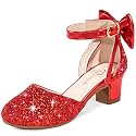 Girls Heels Dress Shoes Flower Girl Pumps with Cute Bow Closed Toe