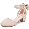 Girls Heels Dress Shoes Flower Girl Pumps with Cute Bow Closed Toe
