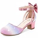 Girls Heels Dress Shoes Flower Girl Pumps with Cute Bow Closed Toe