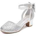Girls Heels Dress Shoes Flower Girl Pumps with Cute Bow Closed Toe