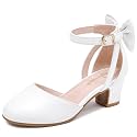 Girls Heels Dress Shoes Flower Girl Pumps with Cute Bow Closed Toe