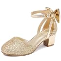 Girls Heels Dress Shoes Flower Girl Pumps with Cute Bow Closed Toe