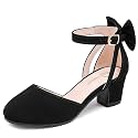 Girls Heels Dress Shoes Flower Girl Pumps with Cute Bow Closed Toe