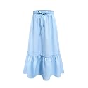 Girls High Waisted Ruffle Maxi Skirt Soft Cotton Long Skirts with Elastic Waistband for Kid Girl 3-12 Years