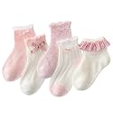 Girls Socks Cute Lace Bow,Fun Crew Fashion Funny Novelty Soft Cotton Socks 5 Pairs