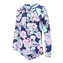 Girls Long Sleeve Rash Guard One Piece Swimsuit Kids UPF 50+ Sun Protection Swimwear Rainbow Striped Bathing Suit 3-14 Years