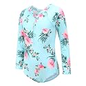 Girls Long Sleeve Rash Guard One Piece Swimsuit Kids UPF 50+ Sun Protection Swimwear Rainbow Striped Bathing Suit 3-14 Years