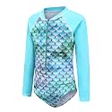 Girls Long Sleeve Rash Guard One Piece Swimsuit Kids UPF 50+ Sun Protection Swimwear Rainbow Striped Bathing Suit 3-14 Years