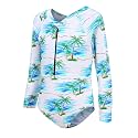 Girls Long Sleeve Rash Guard One Piece Swimsuit Kids UPF 50+ Sun Protection Swimwear Rainbow Striped Bathing Suit 3-14 Years