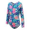 Girls Long Sleeve Rash Guard One Piece Swimsuit Kids UPF 50+ Sun Protection Swimwear Rainbow Striped Bathing Suit 3-14 Years
