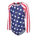 Girls Long Sleeve Rash Guard One Piece Swimsuit Kids UPF 50+ Sun Protection Swimwear Rainbow Striped Bathing Suit 3-14 Years