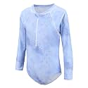 Girls Long Sleeve Rash Guard One Piece Swimsuit Kids UPF 50+ Sun Protection Swimwear Rainbow Striped Bathing Suit 3-14 Years