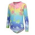 Girls Long Sleeve Rash Guard One Piece Swimsuit Kids UPF 50+ Sun Protection Swimwear Rainbow Striped Bathing Suit 3-14 Years