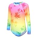 Girls Long Sleeve Rash Guard One Piece Swimsuit Kids UPF 50+ Sun Protection Swimwear Rainbow Striped Bathing Suit 3-14 Years